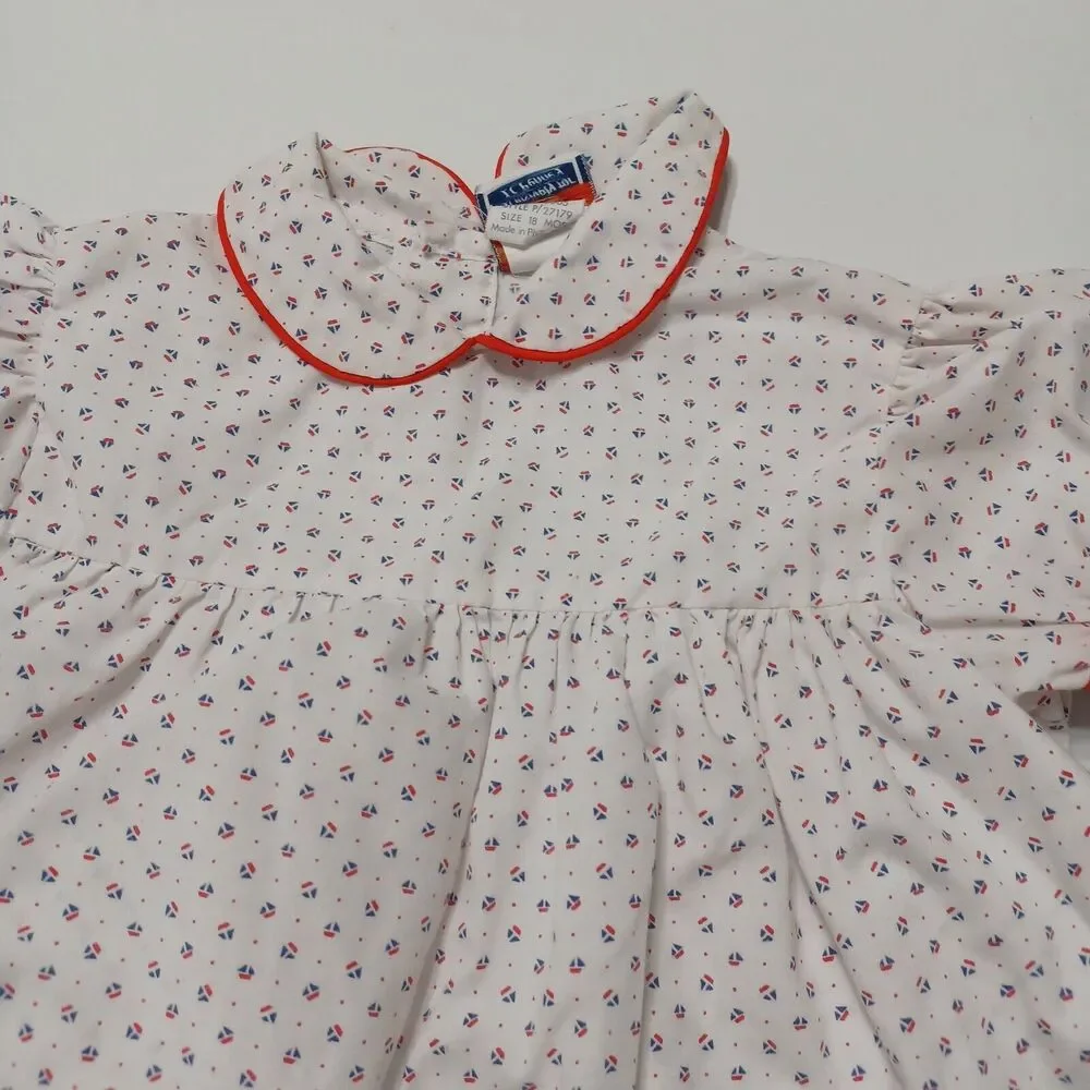 Nanas Pet Baby Girls 18 Months Fit And Flare Dress White Red Sailors Boat Button